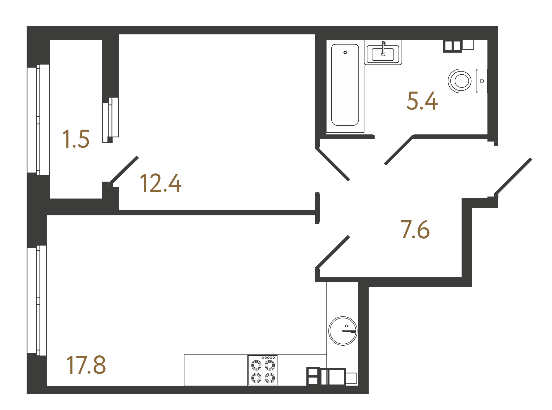 1-комнатная квартира  №145 в Миръ: 43.2 м², этаж 3 - купить в Санкт-Петербурге