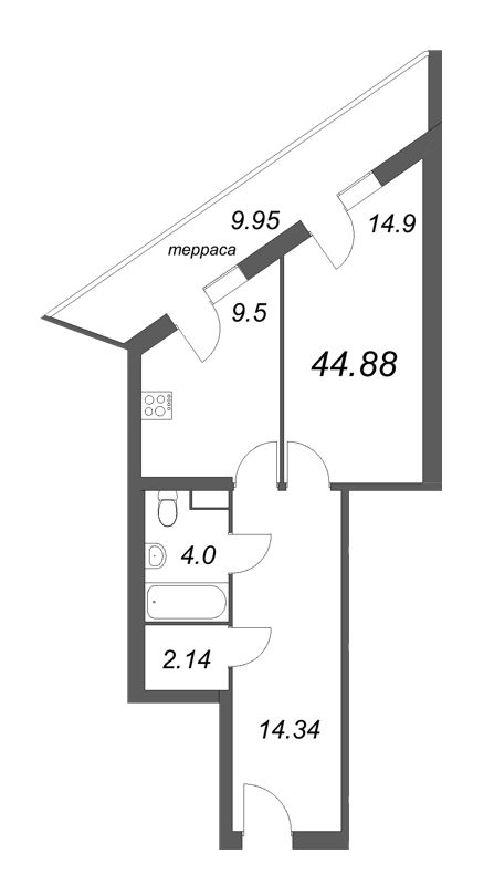 1-комнатная квартира  №403 в Next: 27.95 м², этаж 4 - купить в Санкт-Петербурге