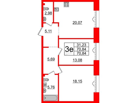 2-комнатная квартира  №460 в Imperial club: 70.84 м², этаж 2 - купить в Санкт-Петербурге