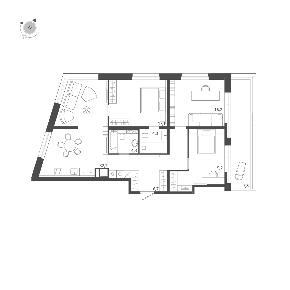 3-комнатная квартира  №114 в ЛДМ: 109.9 м², этаж 9 - купить в Санкт-Петербурге