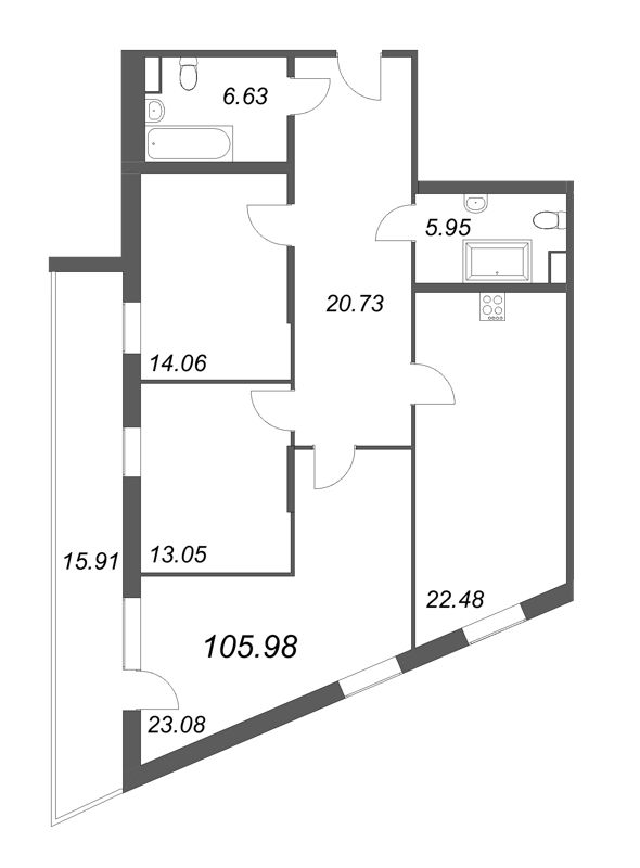 1-комнатная квартира  №507 в Морская набережная II очередь: 23.87 м², этаж 5 - купить в Санкт-Петербурге