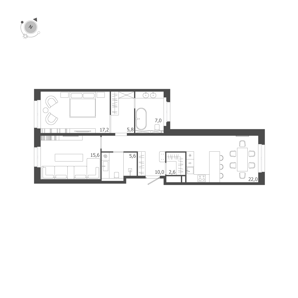 2-комнатная квартира  №181 в ЛДМ: 85.8 м², этаж 8 - купить в Санкт-Петербурге