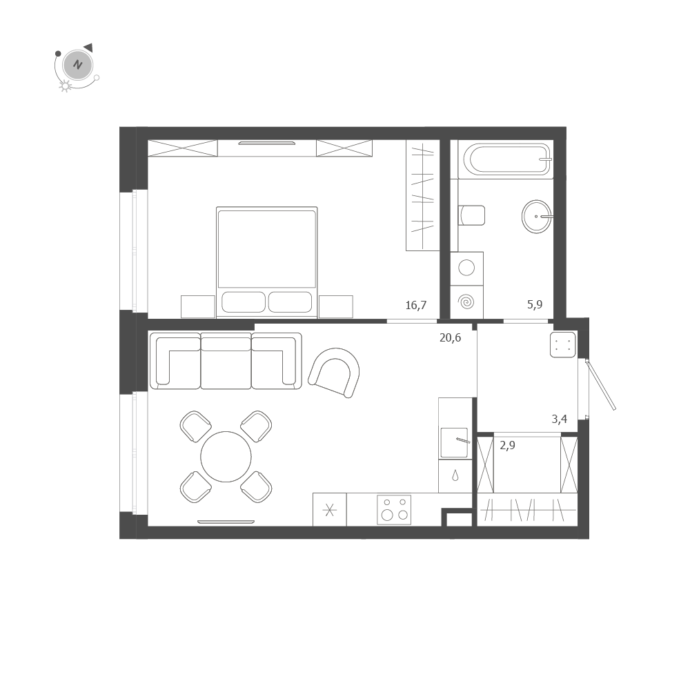 1-комнатная квартира  №334 в ЛДМ: 49.5 м², этаж 2 - купить в Санкт-Петербурге
