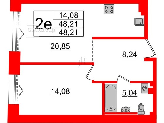 1-комнатная квартира  №409 в Imperial club: 48.21 м², этаж 4 - купить в Санкт-Петербурге