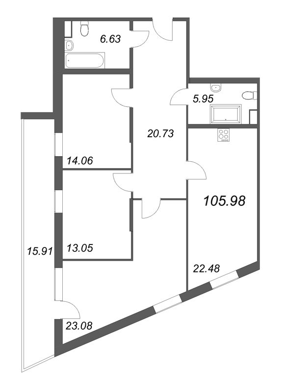 3-комнатная квартира  №407 в Лиговский, 127: 110.75 м², этаж 4 - купить в Санкт-Петербурге