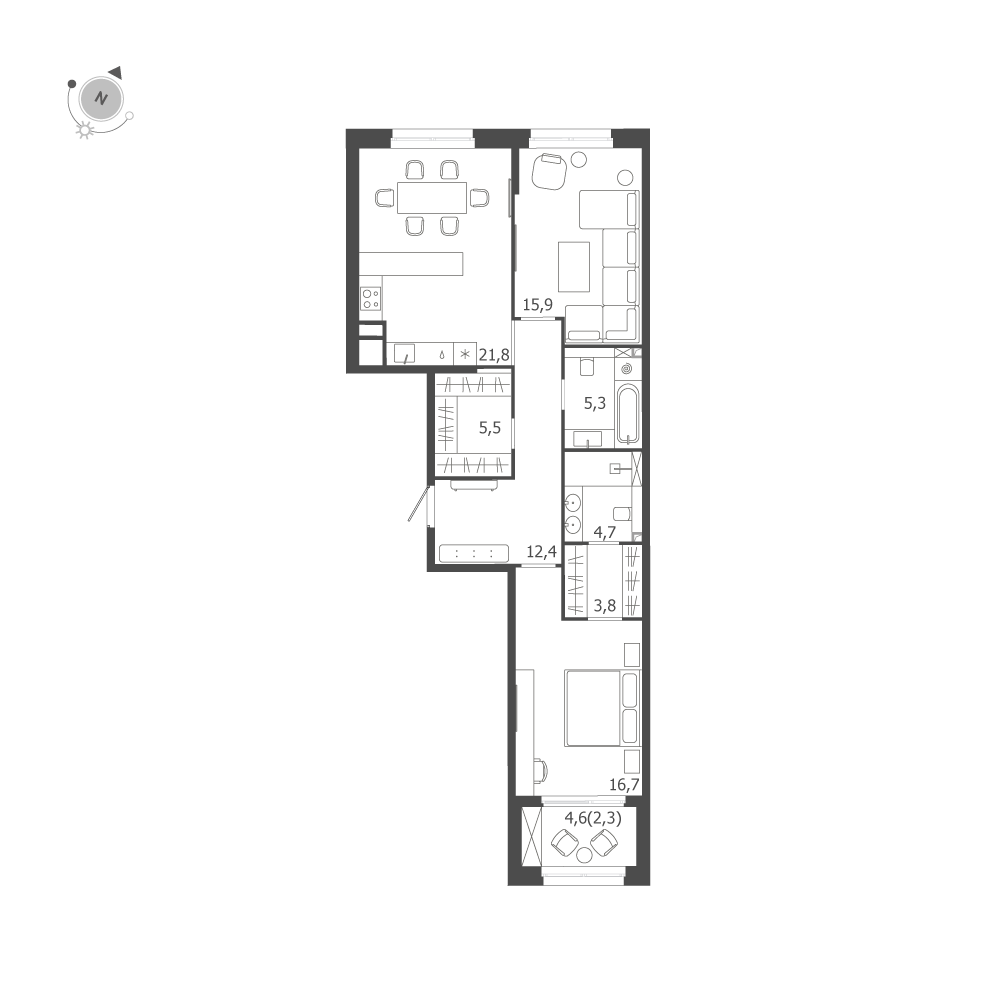 2-комнатная квартира  №328 в ЛДМ: 88.4 м², этаж 8 - купить в Санкт-Петербурге