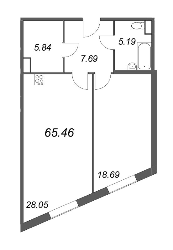 1-комнатная квартира  №313 в Лиговский, 127: 65.46 м², этаж 3 - купить в Санкт-Петербурге