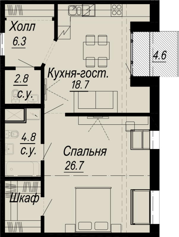 1-комнатная квартира  №12-7 в Meltzer Hall: 61.6 м², этаж 7 - купить в Санкт-Петербурге