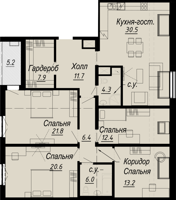 4-комнатная квартира  №6-8 в Meltzer Hall: 139.91 м², этаж 8 - купить в Санкт-Петербурге