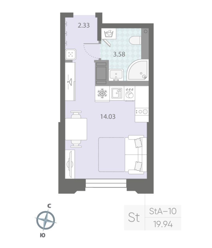 1-комнатная квартира №57 в: ЦИВИЛИЗАЦИЯ НА НЕВЕ: 19.94 м²; этаж: 5 - купить в Санкт-Петербурге