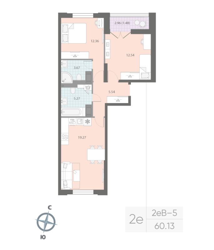 2-комнатная квартира, 60.13 м²; этаж: 12 - купить в Санкт-Петербурге