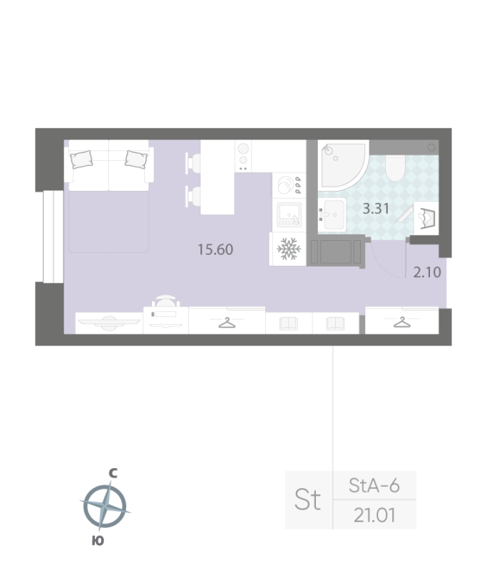 1-комнатная квартира №57 в: ЦИВИЛИЗАЦИЯ НА НЕВЕ: 21.1 м²; этаж: 4 - купить в Санкт-Петербурге