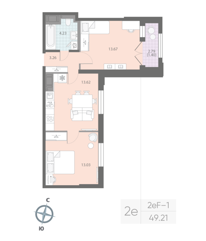 2-комнатная квартира, 49.21 м²; этаж: 9 - купить в Санкт-Петербурге