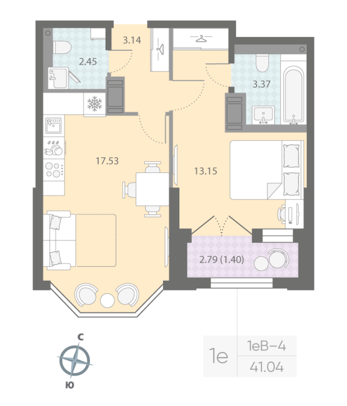 1-комнатная квартира, 41.04 м²; этаж: 13 - купить в Санкт-Петербурге