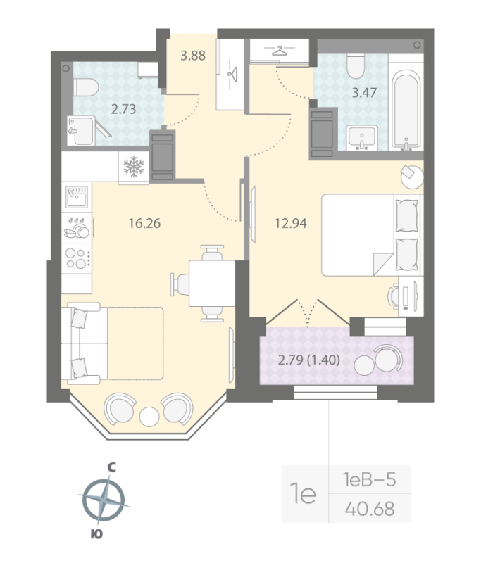 1-комнатная квартира, 40.68 м²; этаж: 10 - купить в Санкт-Петербурге