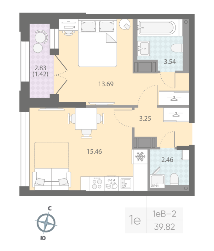 1-комнатная квартира, 39.82 м²; этаж: 12 - купить в Санкт-Петербурге