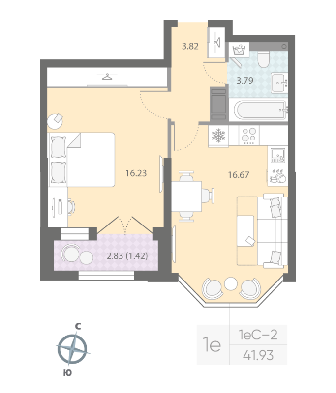 1-комнатная квартира, 41.93 м²; этаж: 11 - купить в Санкт-Петербурге