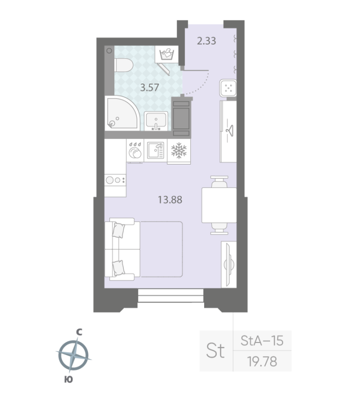 1-комнатная квартира, 19.78 м²; этаж: 3 - купить в Санкт-Петербурге