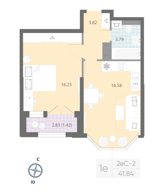 1-комнатная квартира, 41.84 м²; этаж: 10 - купить в Санкт-Петербурге