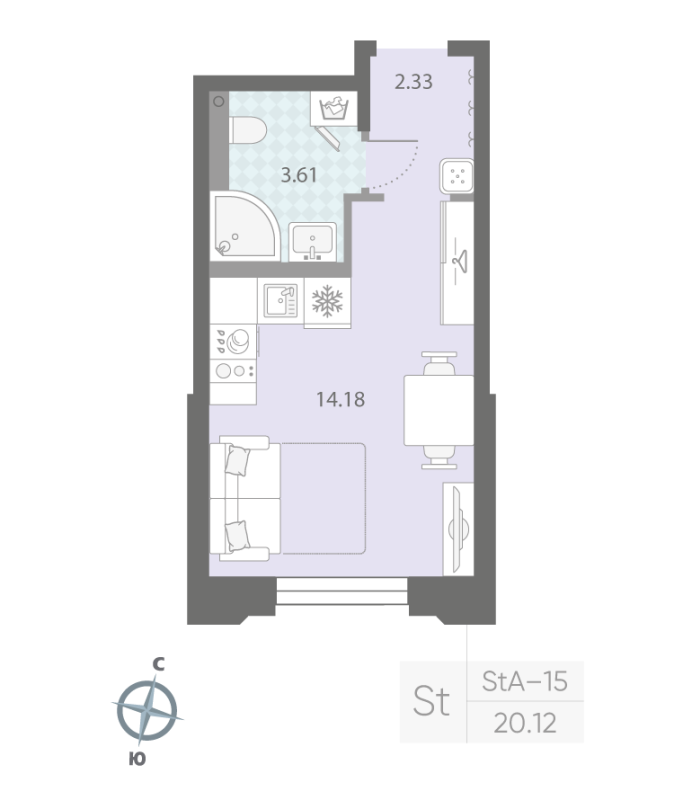 1-комнатная квартира, 20.12 м²; этаж: 2 - купить в Санкт-Петербурге