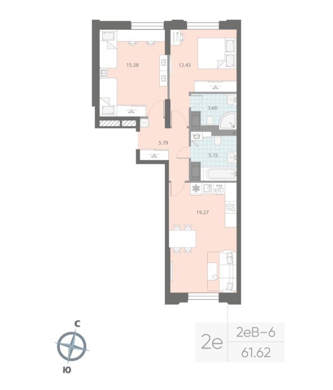 2-комнатная квартира, 61.62 м²; этаж: 3 - купить в Санкт-Петербурге