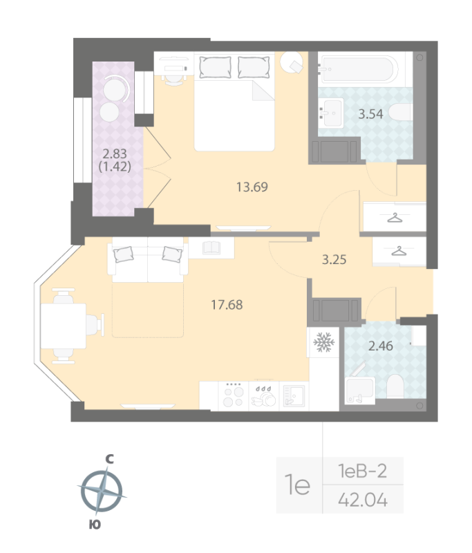 1-комнатная квартира, 42.04 м²; этаж: 6 - купить в Санкт-Петербурге