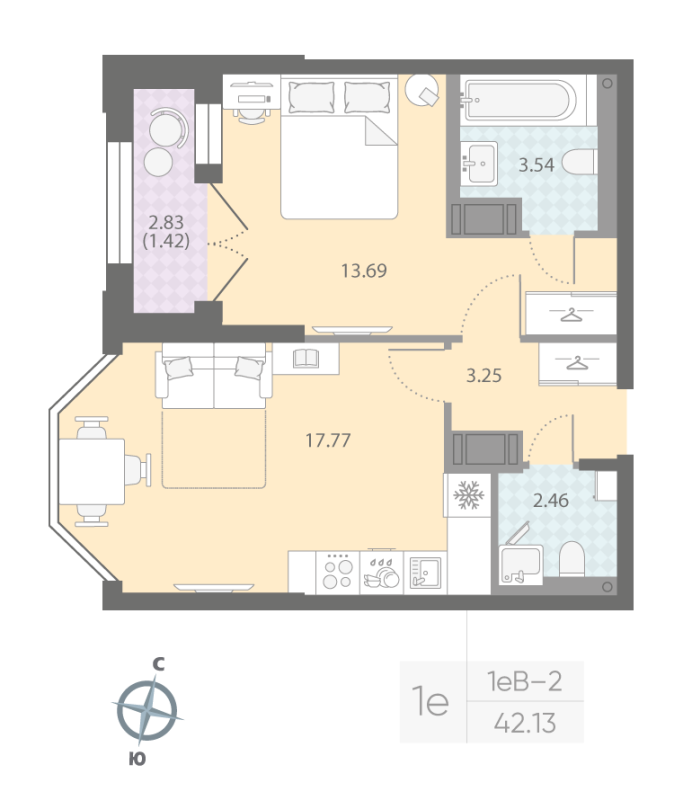 1-комнатная квартира, 42.13 м²; этаж: 11 - купить в Санкт-Петербурге