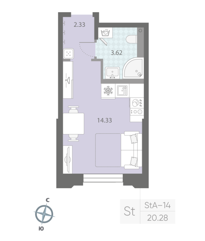 1-комнатная квартира, 20.28 м²; этаж: 2 - купить в Санкт-Петербурге