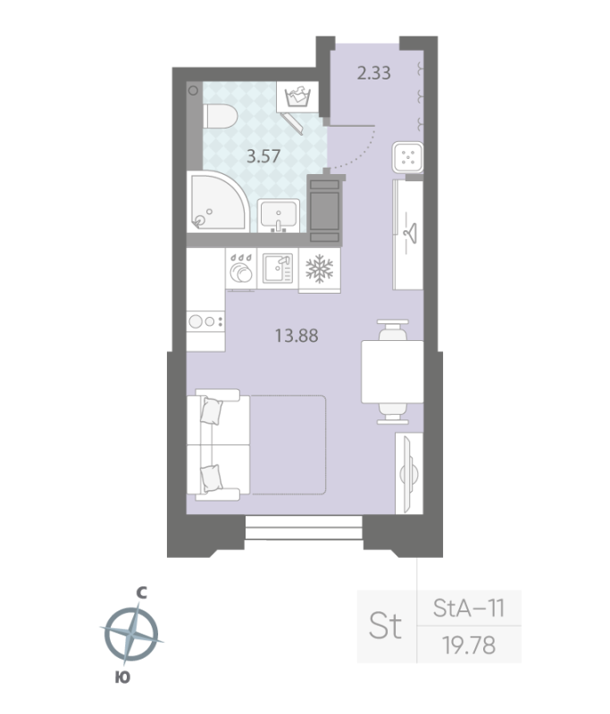 1-комнатная квартира, 19.78 м²; этаж: 3 - купить в Санкт-Петербурге