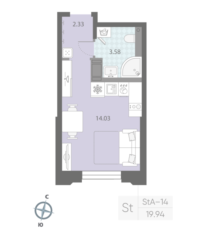 1-комнатная квартира, 19.94 м²; этаж: 3 - купить в Санкт-Петербурге