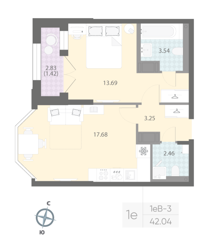 1-комнатная квартира, 42.04 м²; этаж: 6 - купить в Санкт-Петербурге