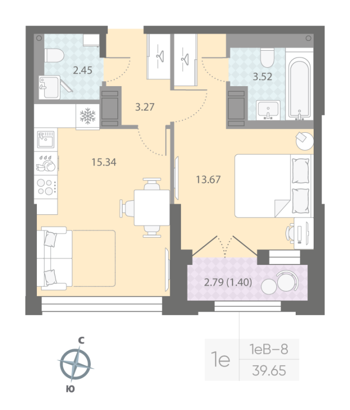 1-комнатная квартира, 39.65 м²; этаж: 16 - купить в Санкт-Петербурге