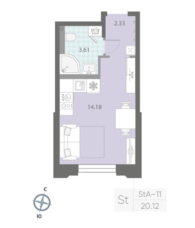 1-комнатная квартира, 20.12 м²; этаж: 2 - купить в Санкт-Петербурге