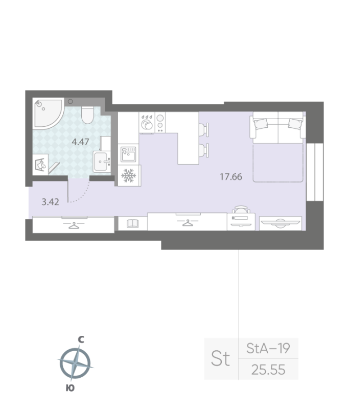 1-комнатная квартира №57 в: ЦИВИЛИЗАЦИЯ НА НЕВЕ: 25.55 м²; этаж: 2 - купить в Санкт-Петербурге