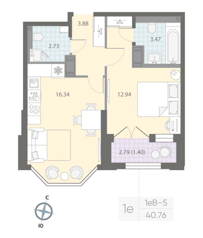 1-комнатная квартира, 40.76 м²; этаж: 13 - купить в Санкт-Петербурге