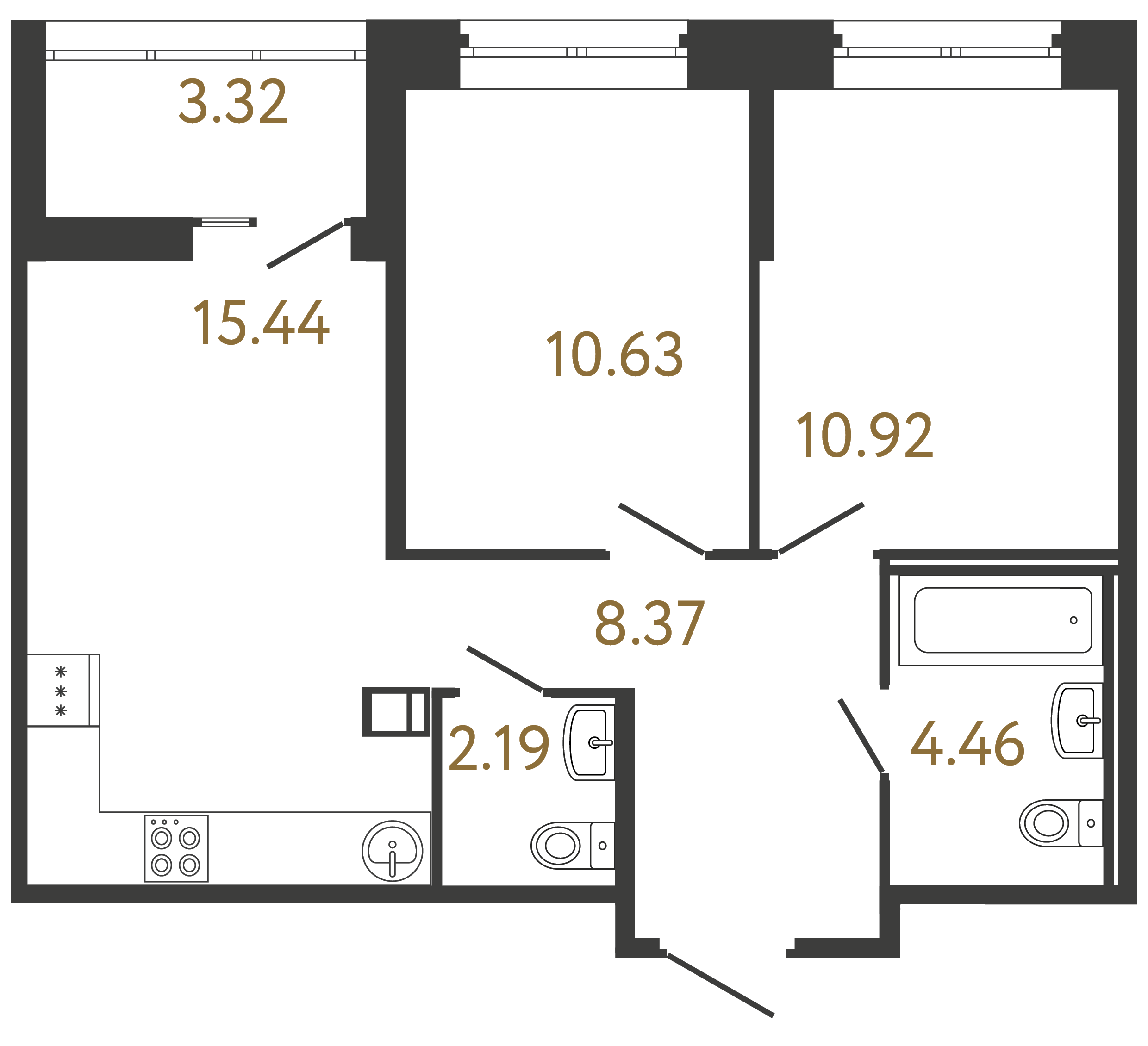 2-комнатная квартира №81 в: ULTRA CITY III: 52.01 м²; этаж: 16 - купить в Санкт-Петербурге