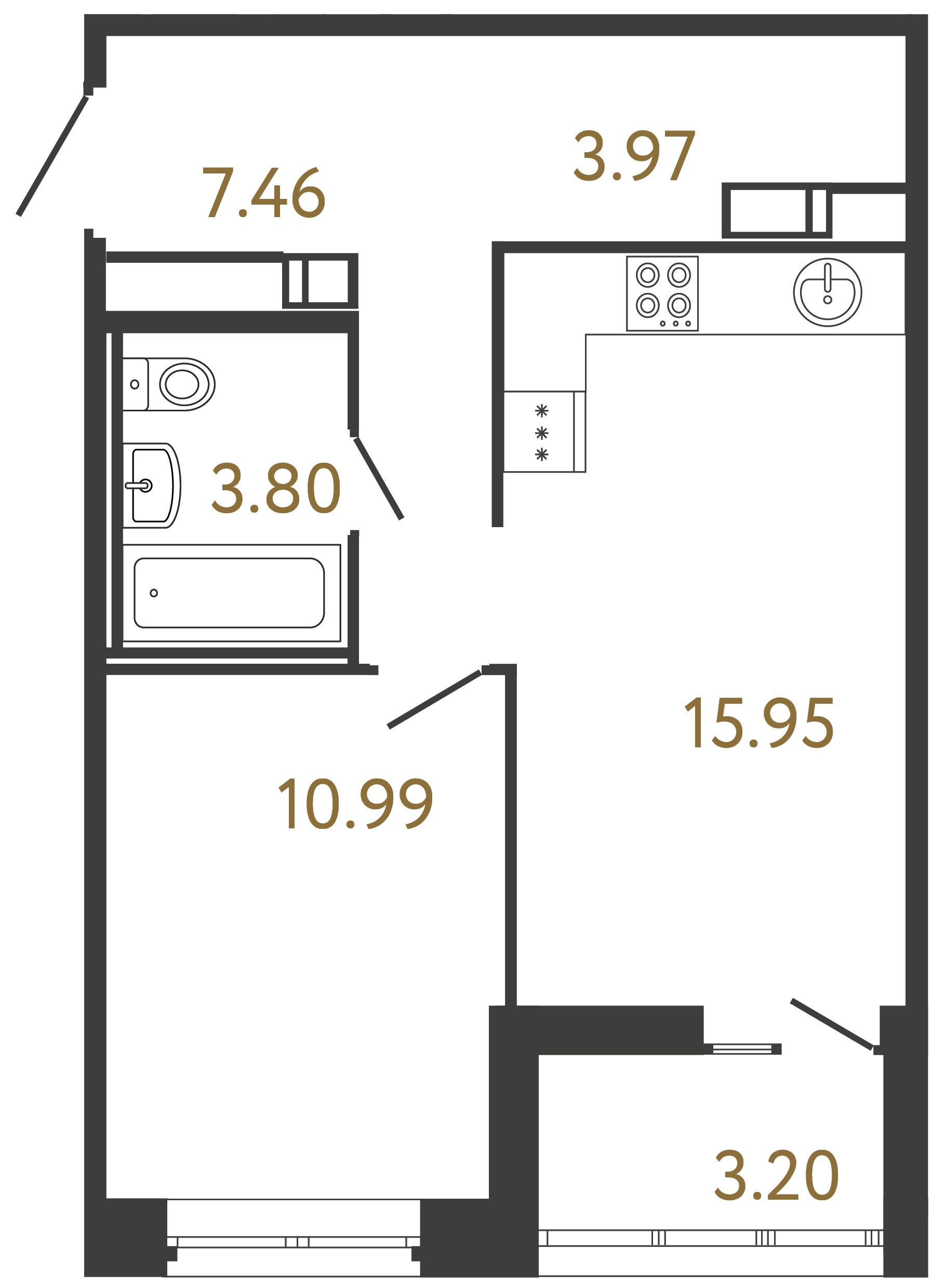 1-комнатная квартира, 42.17 м²; этаж: 15 - купить в Санкт-Петербурге