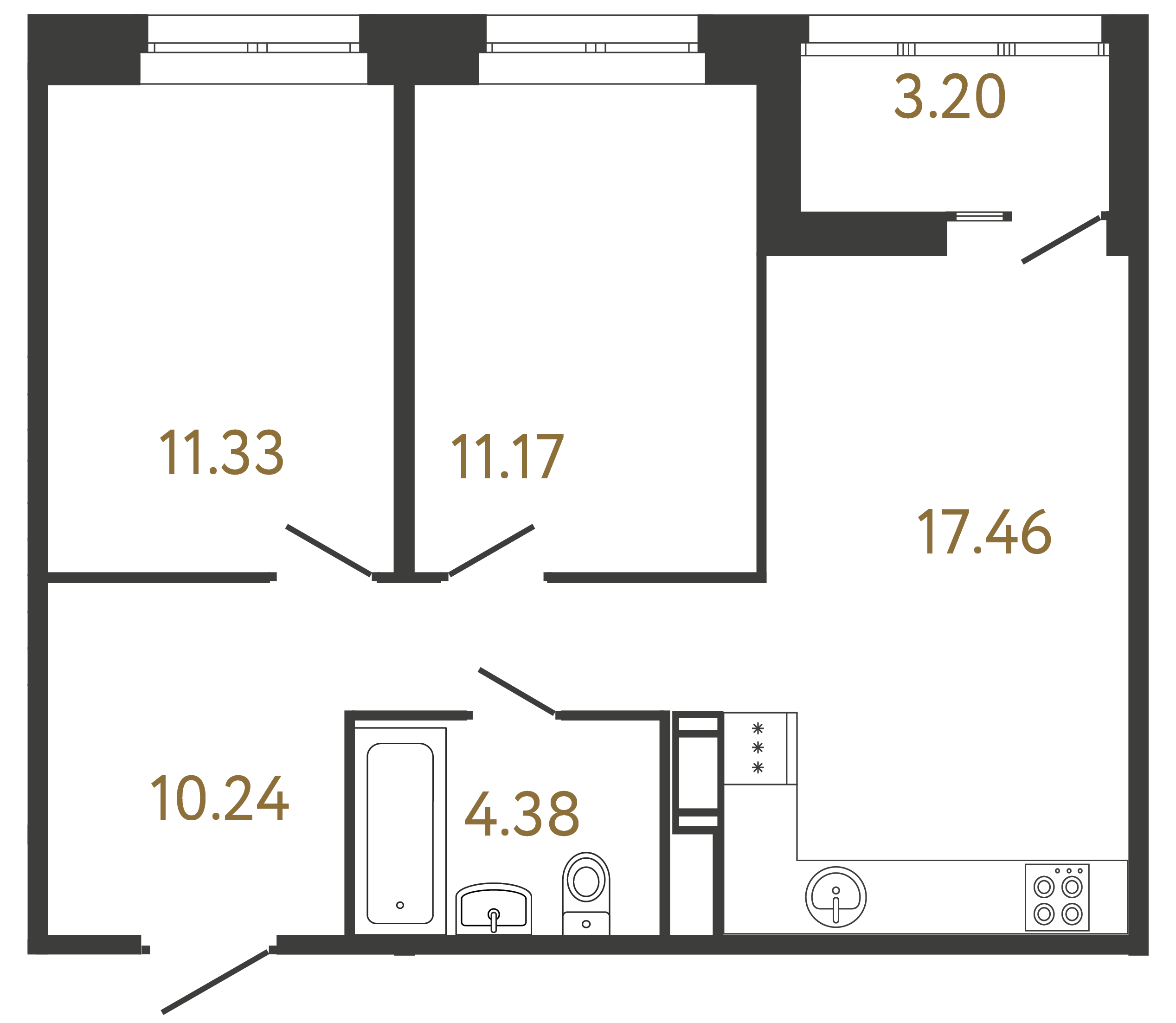 1-комнатная квартира, 54.58 м²; этаж: 9 - купить в Санкт-Петербурге