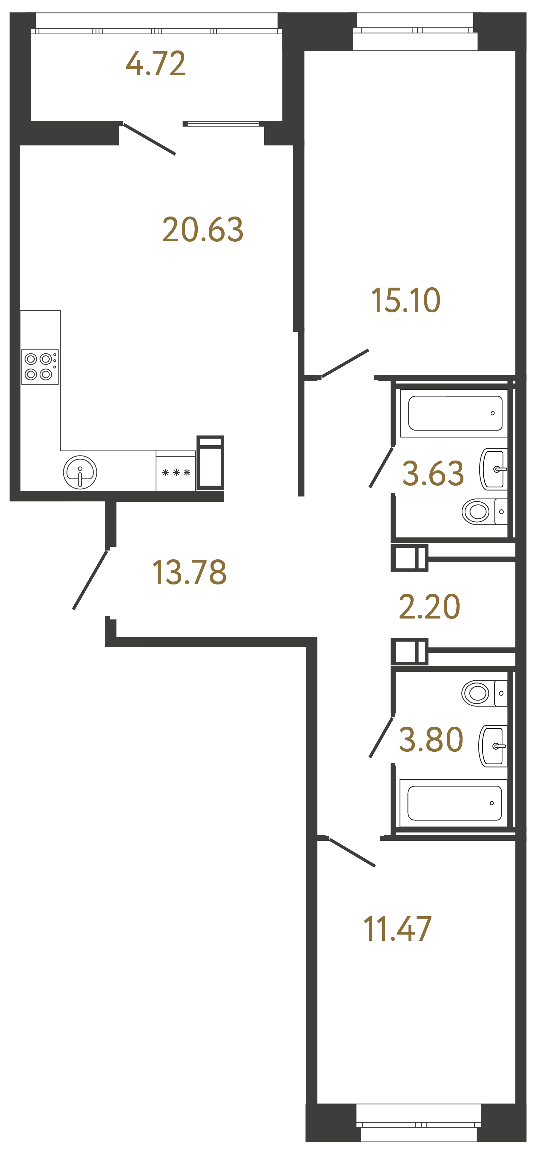 2-комнатная квартира №81 в: ULTRA CITY III: 70.61 м²; этаж: 5 - купить в Санкт-Петербурге