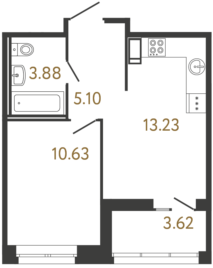 1-комнатная квартира №81 в: ULTRA CITY III: 32.84 м²; этаж: 9 - купить в Санкт-Петербурге