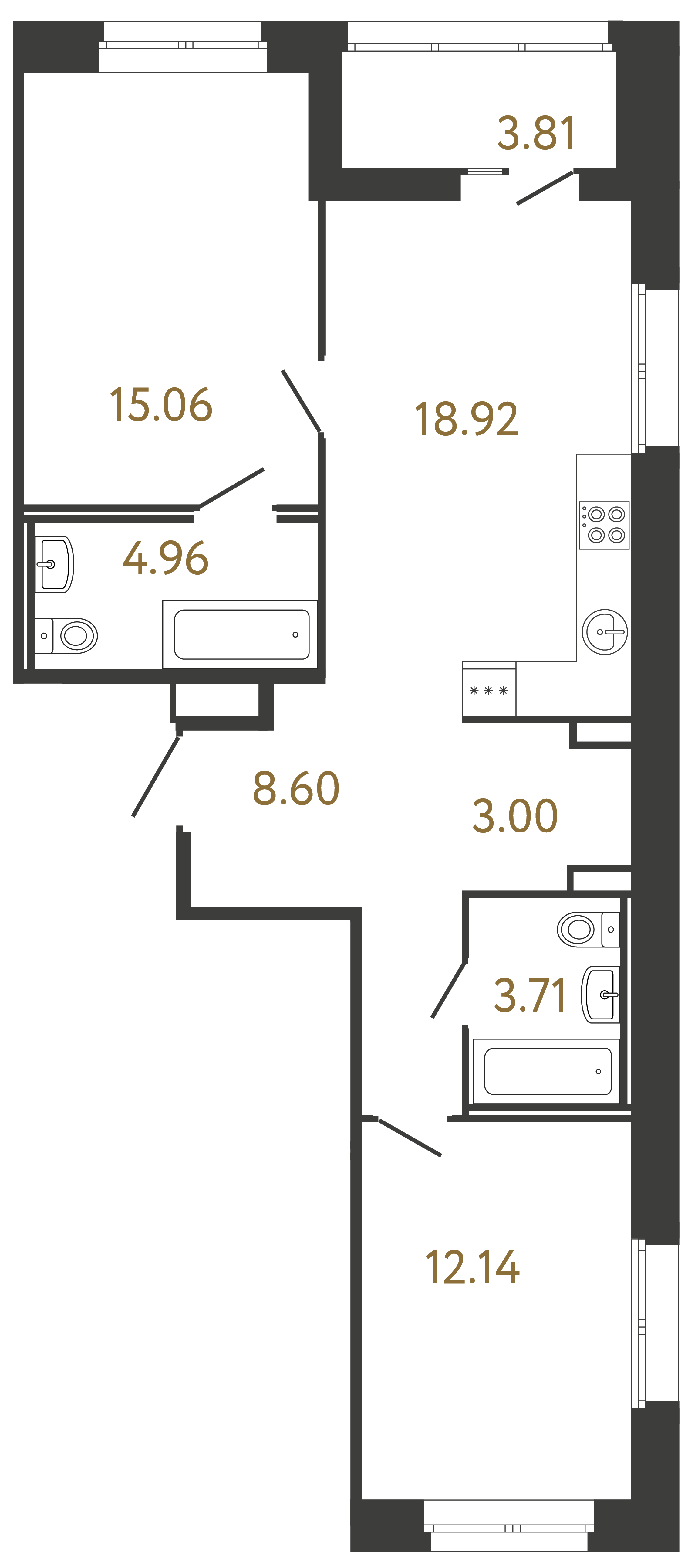 2-комнатная квартира №81 в: ULTRA CITY III: 66.39 м²; этаж: 2 - купить в Санкт-Петербурге