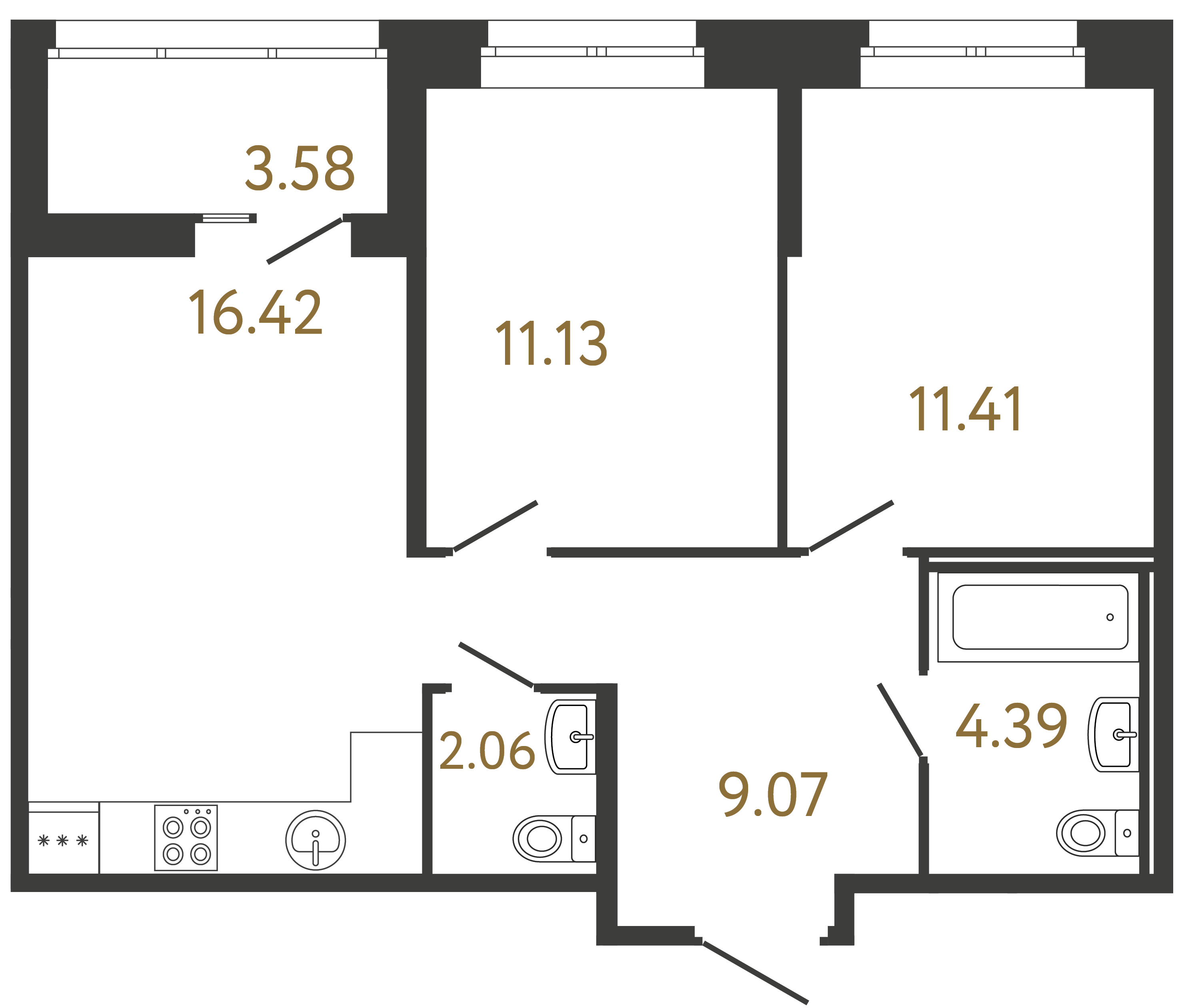 2-комнатная квартира, 54.48 м²; этаж: 2 - купить в Санкт-Петербурге