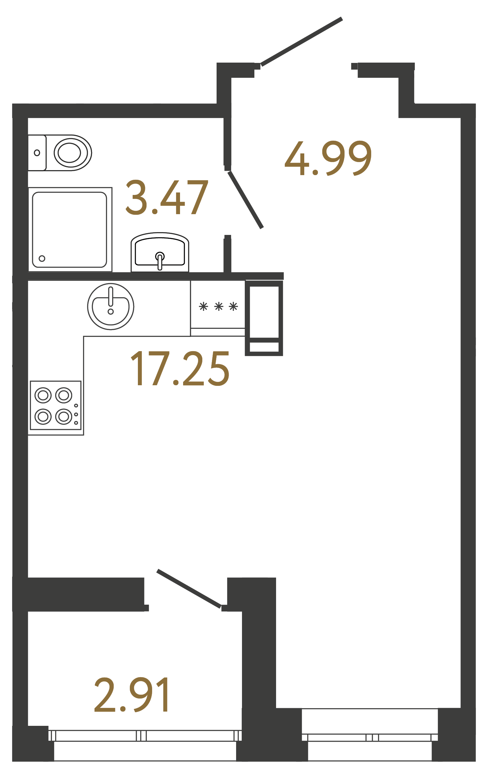 1-комнатная квартира №81 в: ULTRA CITY III: 25.71 м²; этаж: 4 - купить в Санкт-Петербурге