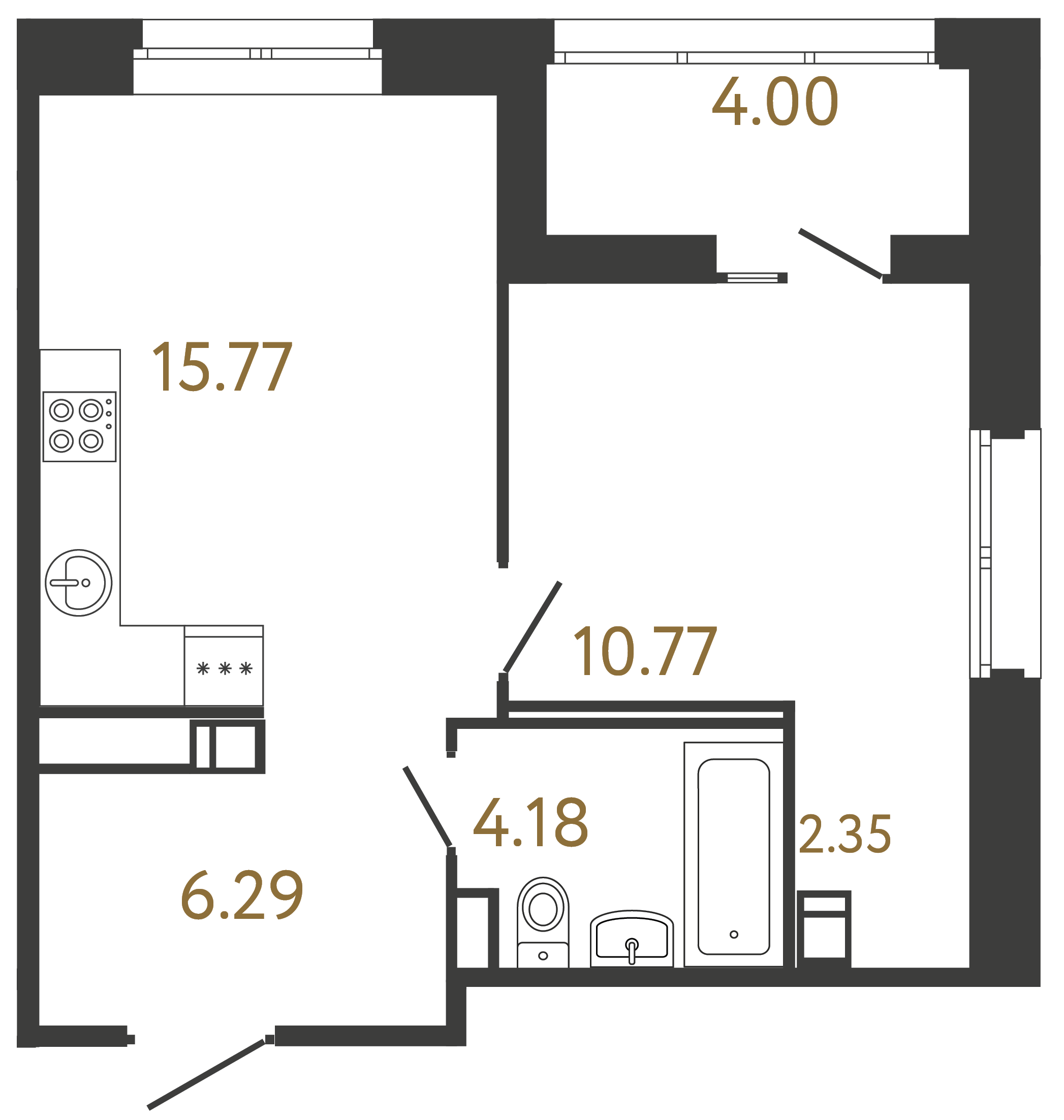 1-комнатная квартира, 39.36 м²; этаж: 14 - купить в Санкт-Петербурге