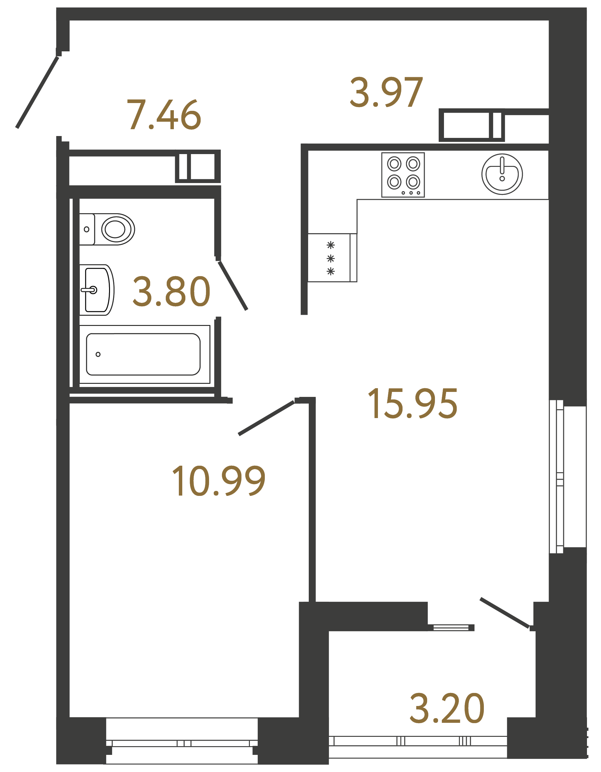 1-комнатная квартира, 42.17 м²; этаж: 16 - купить в Санкт-Петербурге