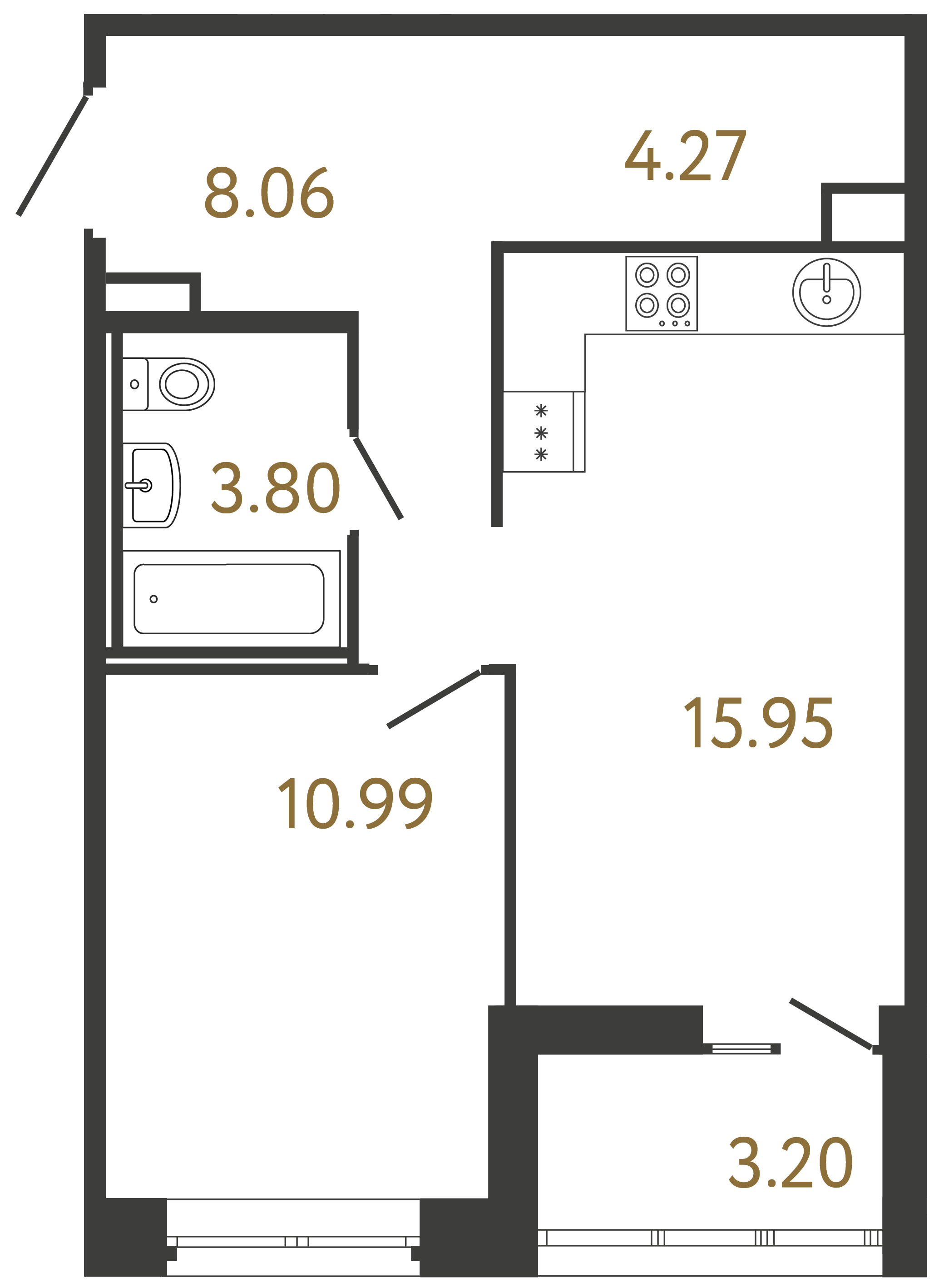 1-комнатная квартира, 43.07 м²; этаж: 2 - купить в Санкт-Петербурге