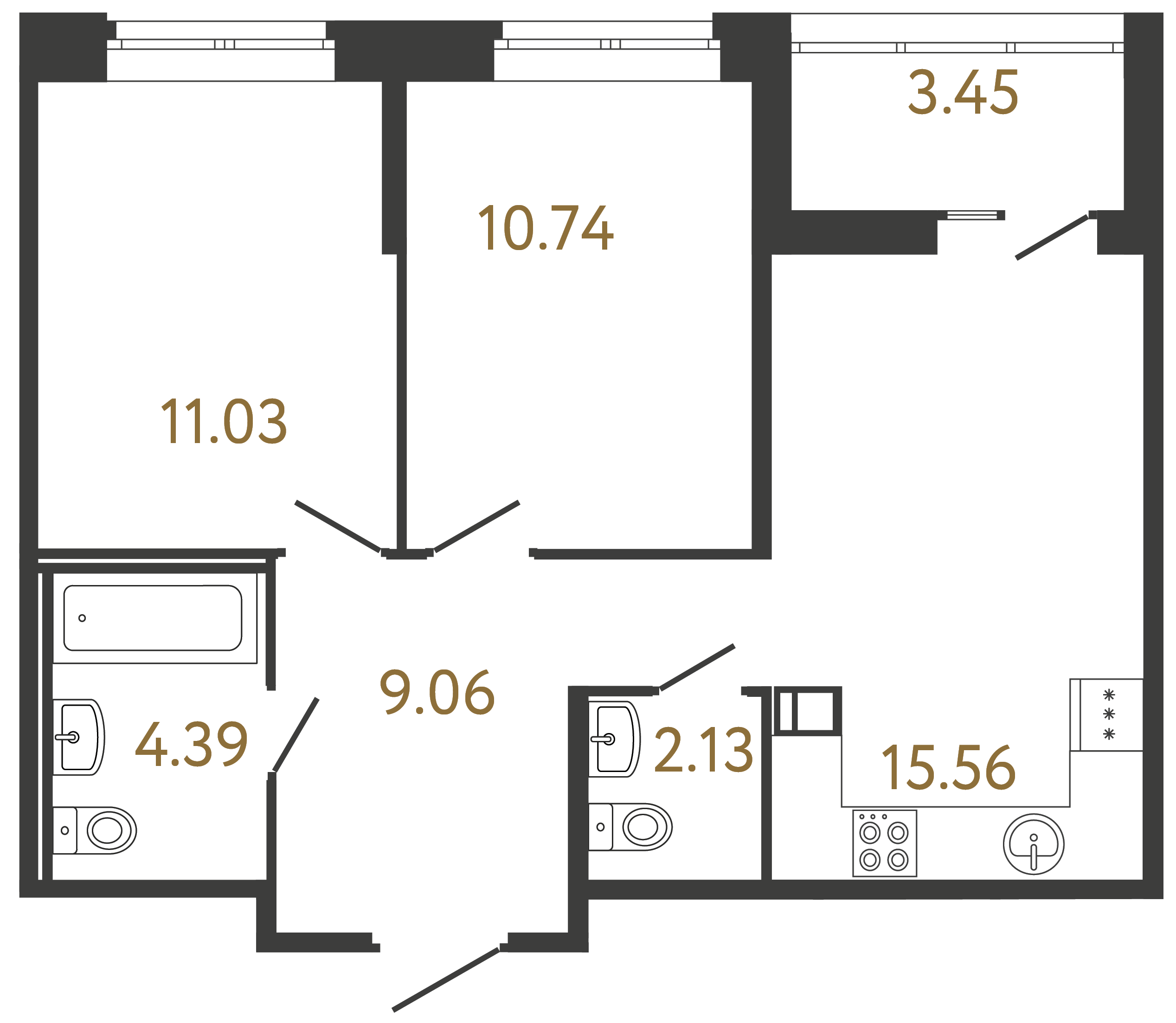 2-комнатная квартира №81 в: ULTRA CITY III: 52.69 м²; этаж: 6 - купить в Санкт-Петербурге