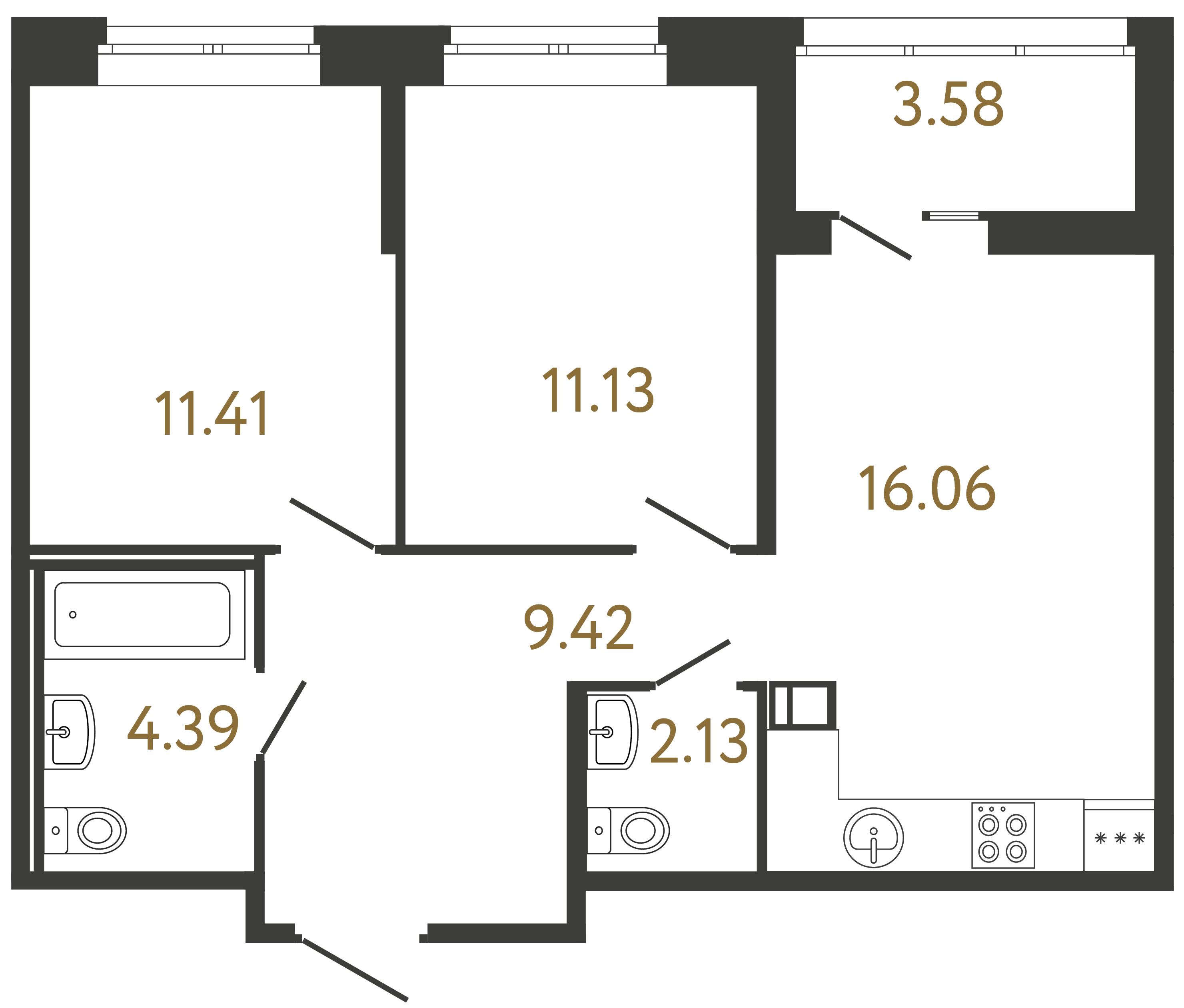 2-комнатная квартира №81 в: ULTRA CITY III: 54.54 м²; этаж: 3 - купить в Санкт-Петербурге