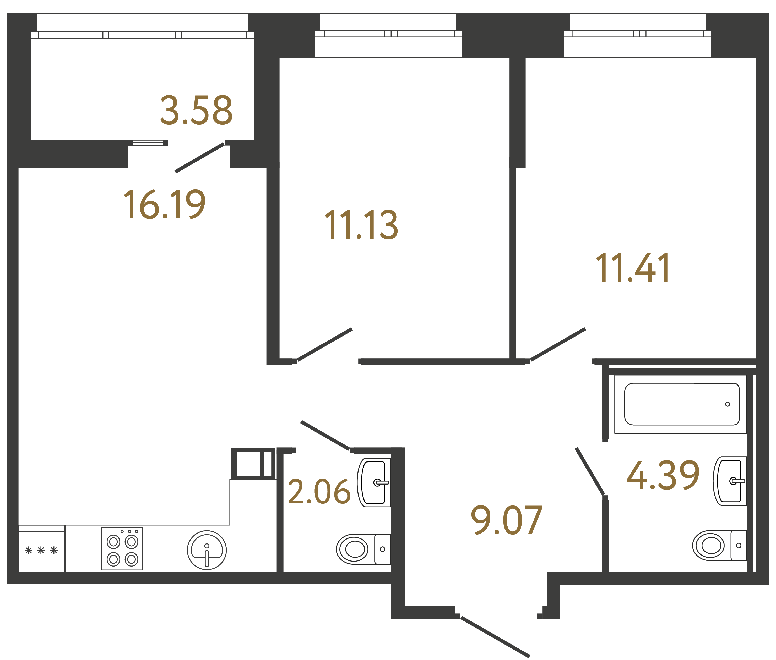 2-комнатная квартира №81 в: ULTRA CITY III: 54.25 м²; этаж: 16 - купить в Санкт-Петербурге