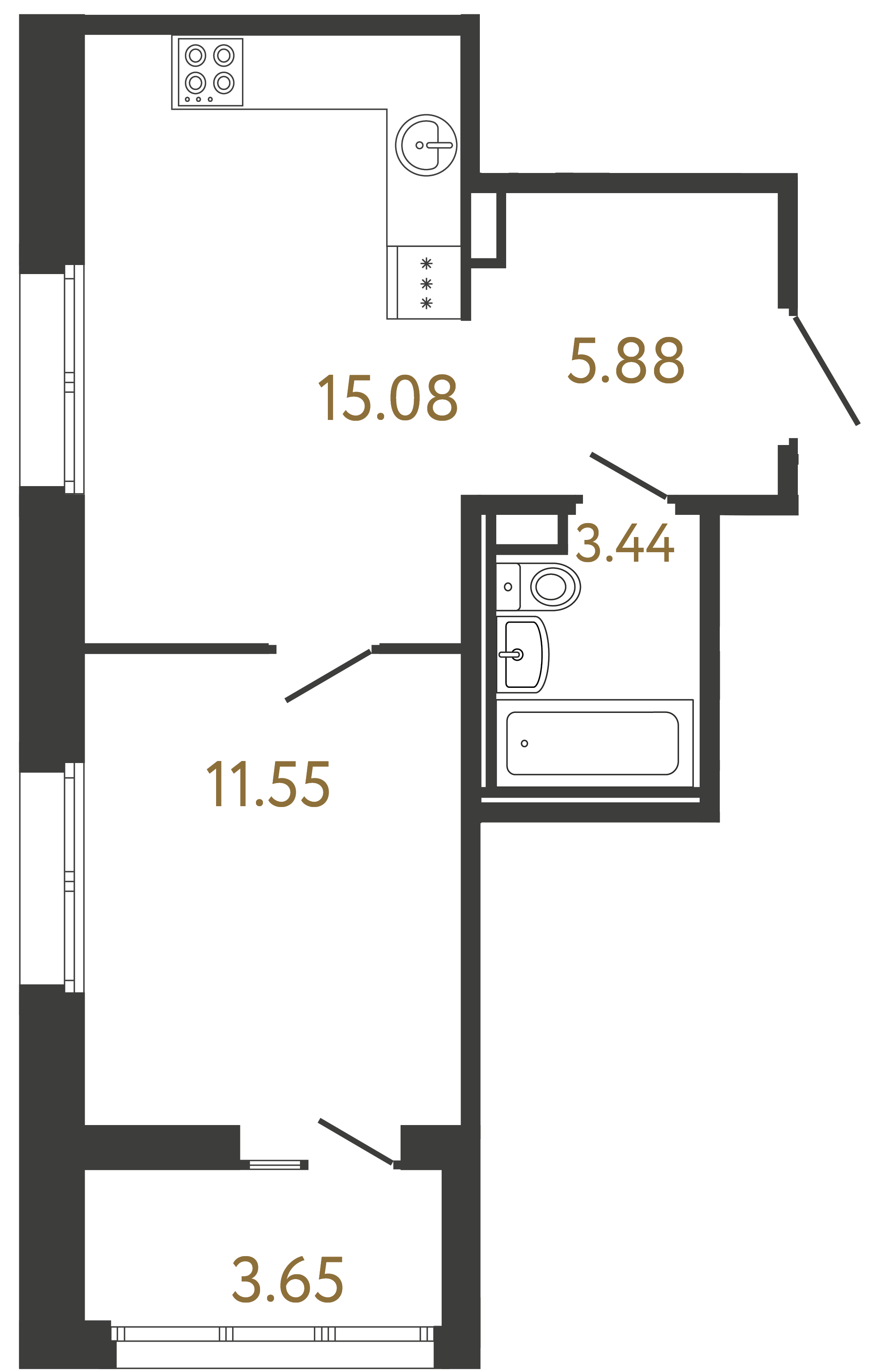 1-комнатная квартира №81 в: ULTRA CITY III: 35.95 м²; этаж: 2 - купить в Санкт-Петербурге